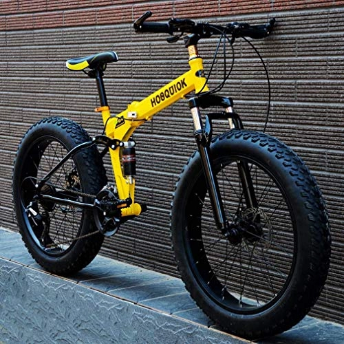 Fat Tyre Bike : LUO Bicycle, Fat Tire Mountain Bike, Double Disc Brake / High-Carbon Steel Frame Cruiser Mens Bikes, 26 inch Beach Snowmobile Bicycle, Aluminum Alloy Wheels, Yellow, 24 Speed, Yellow, 24 Speed