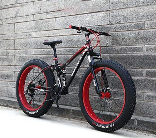 Fat Tyre Bike : LUO Bicycle, Fat Tire Mountain Bike for Adults, High Carbon Steel Frame, Hardtail Dual Suspension Frame, Double Disc Brake, 4.0 inch Tire, E, 24 inch 24 Speed, A, 26 inch 21 Speed