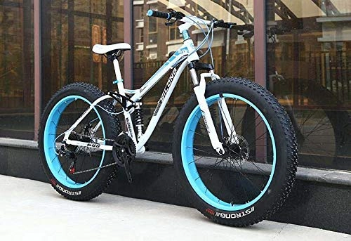 Fat Tyre Bike : LUO Bicycle, Fat Tire Mountain Bike for Adults, High Carbon Steel Frame, Hardtail Dual Suspension Frame, Double Disc Brake, 4.0 inch Tire, E, 24 inch 24 Speed, E, 26 inch 21 Speed