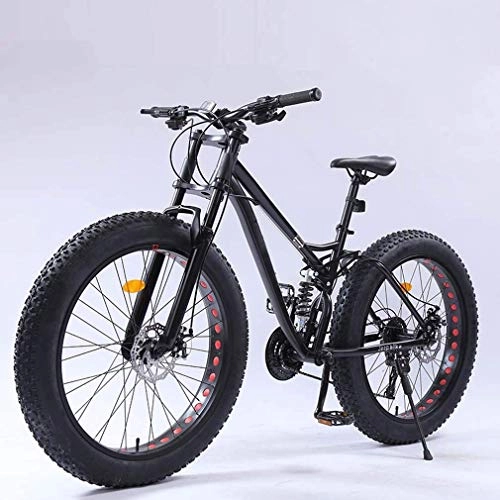 Fat Tyre Bike : LUO Bike，Adult Fat Tire Mountain Bike, Full Suspension Off-Road Snow Bikes, Double Disc Brake Beach Cruiser Bicycle, Student Highway Bicycles, 26 inch Wheels, Orange, 24 Speed, Black, 27 Speed