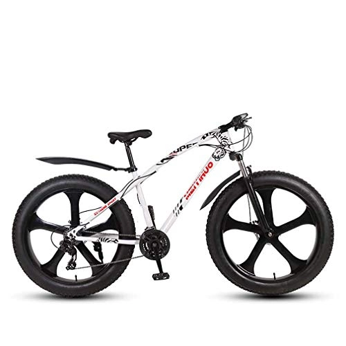 Fat Tyre Bike : LUO Bike，Adult Mens Fat Tire Mountain Bike, Variable Speed Snow Beach Bikes, Double Disc Brake Cruiser Bicycle, 26 inch Magnesium Alloy Integrated Wheels, Gold, 21 Speed, White, 27 Speed