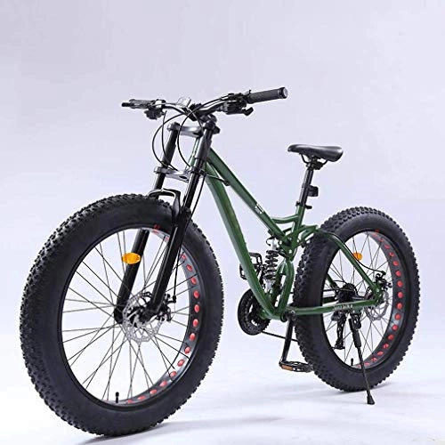 Fat Tyre Bike : LUO Bike，Adult Mens Fat Tire Mountain Bike, Variable Speed Snow Beach Bikes, Double Disc Brake Cruiser Bicycle, Off-Road Travel Bicycles, 26 inch Wheels, Black, 21 Speed, Green, 21 Speed