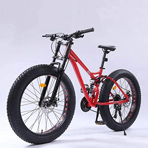 Fat Tyre Bike : LUO Bike，Adult Mens Fat Tire Mountain Bike, Variable Speed Snow Beach Bikes, Double Disc Brake Cruiser Bicycle, Off-Road Travel Bicycles, 26 inch Wheels, Black, 21 Speed, Red, 21 Speed