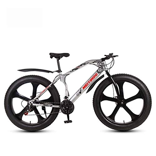 Fat Tyre Bike : LUO Bike，Mens Adult Fat Tire Mountain Bike, Bionic Front Fork Snow Bikes, Double Disc Brake Beach Cruiser Bicycle, 26 inch Wheels, A, 21 Speed, B, 24 Speed