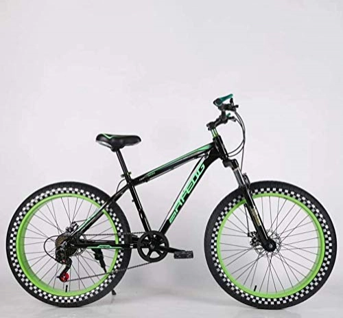 Fat Tyre Bike : LUO Bike，Mens Adult Fat Tire Mountain Bike, Double Disc Brake Beach Snow Bicycle, High-Carbon Steel Frame Cruiser Bikes, 24 inch Highway Wheels, E, 7 Speed, E, 7 Speed