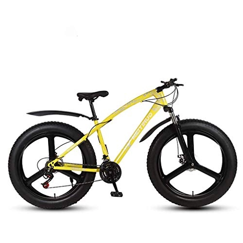 Fat Tyre Bike : LUO Bike，Mens Adult Fat Tire Mountain Bike, Variable Speed Snow Bikes, Double Disc Brake Beach Cruiser Bicycle, 26 inch Magnesium Alloy Integrated Wheels, Silver, 24 Speed, Yellow, 24 Speed