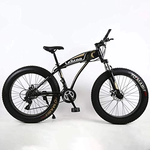 Fat Tyre Bike : LUO Fat Tire Adult Mountain Bike, Lightweight High-Carbon Steel Frame Cruiser Bikes, Beach Snowmobile Mens Bicycle, Double Disc Brake 26 inch Wheels, Gold, 30 Speed, Black, 27 Speed