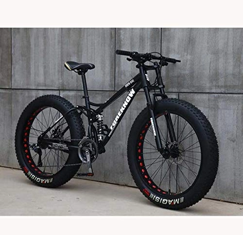 Fat Tyre Bike : LUO Mountain Bike, Mountain Bike for Teens of Adults Men and Women, High Carbon Steel Frame, Soft Tail Dual Suspension, Mechanical Disc Brake, 24 / 26×5.1 inch Fat Tire, Cyan, 24 inch 7 Speed, Black, 24 inc