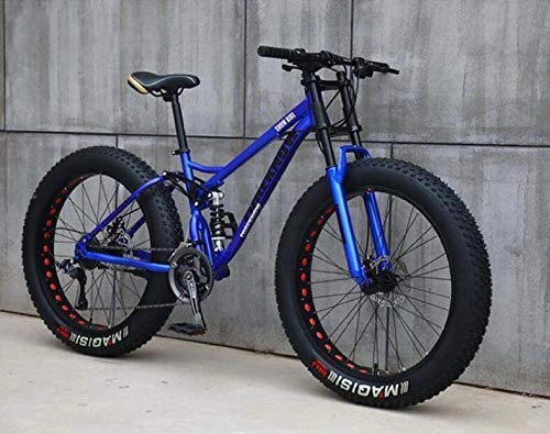 Fat Tyre Bike : LUO Mountain Bike, Mountain Bike for Teens of Adults Men and Women, High Carbon Steel Frame, Soft Tail Dual Suspension, Mechanical Disc Brake, 24 / 26×5.1 inch Fat Tire, Cyan, 24 inch 7 Speed, Blue, 26 inch