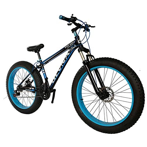 Fat Tyre Bike : LYRWISHJD 24 Speed big wheel Mountain Bike Snow bike Cruiser Bicycle High-Carbon Steel Frame MTB with 4.0 fat Tire and Adjustable seat for snow beach Offroad (Color : Blue, Size : 26inch)