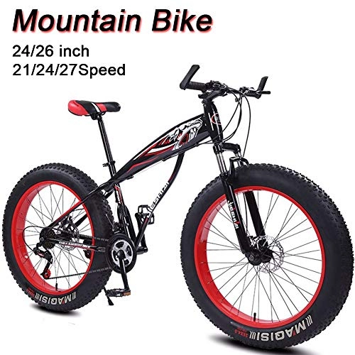 Fat Tyre Bike : LYRWISHJD 26 Inch Wheels Mountain Trail Bike High-Carbon Steel Frame MTB Beach Bike with 4.0 Inch Thick And Thick Snow Tires Bold Shock Absorber Fork Non-slip Pedals (Color : 21 Speed, Size : 26inch)