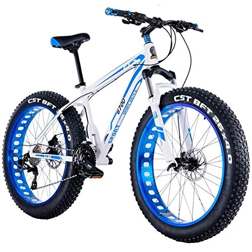 Fat Tyre Bike : LYRWISHJD Fat Tire Mens Mountain Bike, with 24-Inch Wheels 27 Speed Bicycle Lightweight Aluminum Alloy Frame Snow Mountain Bike Double Oil Brake For Snow, Beach (Color : Blue, Size : 24 inch)