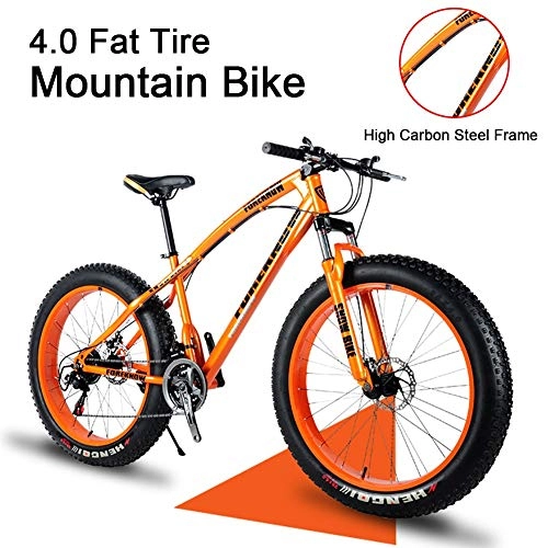 Fat Tyre Bike : LYRWISHJD Hard Tail Fat Tire Mountain Bike 26 Inch Bicycle Exercise Bikes For Adult Teens High-Tensile Steel Frame With Bold Front Fork And Double Disc Brak (Color : 21Speed, Size : 26inch)