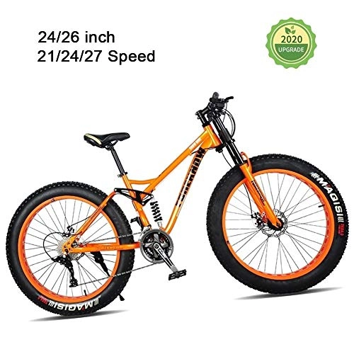 Fat Tyre Bike : LYRWISHJD Soft Tail Mountain Bikes 26 Inch 21 Speed Bicycle Professional Bikes With 4.0 Inch Tires And Aluminum Alloy Wheels For Adult Outdoor Fitness (Color : Orange, Size : 26 inch)