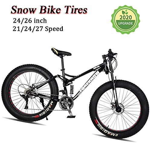 Fat Tyre Bike : LYRWISHJD Soft Tail Mountain Bikes 26 Inch 27 Speed Bicycle With Double Disc Brake High Carbon Steel Frame Double Suspension For Unisex Adult Student Outdoors (Color : Black, Size : 24 inch)