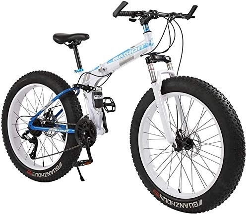Fat Tyre Bike : Lyyy Adult Mountain Bikes, Foldable Frame Fat Tire Dual-Suspension Mountain Bicycle, High-carbon Steel Frame, All Terrain Mountain Bike YCHAOYUE (Color : 24" White, Size : 27 Speed)