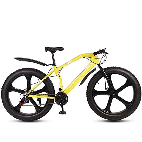 Fat Tyre Bike : MIAOYO Mountain Bikes 26-Inch, Adult Fat Tire Bicycle, Full Suspension Aluminum Frame, Men's Dual Disc Brake All Terrain Mountain Bike, Yellow, 21 speed
