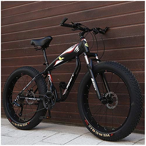 Fat Tyre Bike : MJY 26 inch Hardtail Mountain Bike, Adult Fat Tire Mountain Bicycle, Mechanical Disc Brakes, Front Suspension Men Womens Bikes, Black Spokes, Black Spokes, 24 Speed