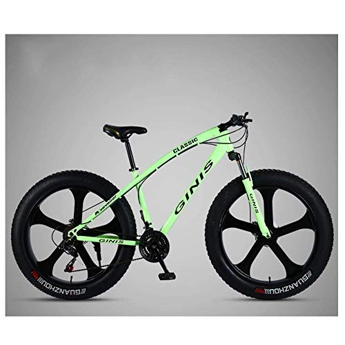 Fat Tyre Bike : MJY 26 inch Mountain Bicycle, High-Carbon Steel Frame Fat Tire Mountain Trail Bike, Men's Womens Hardtail Mountain Bike with Dual Disc Brake, Green, 27 Speed 3 Spoke