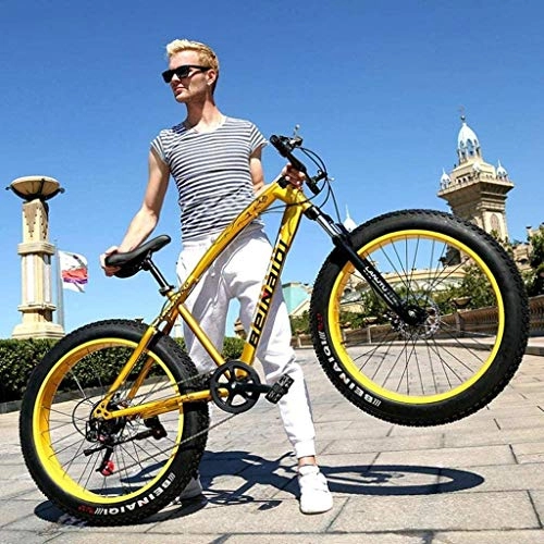 Fat Tyre Bike : MJY Mountain Bikes, 24 / 26 inch Fat Tire Hardtail Mountain Bike, High-Tensile Steel Frame Mountain Bike Double Disc Brake Bicycle Bike for Adult 5-27, 26 inch / 27 Speed