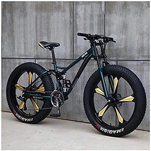 Fat Tyre Bike : MOME 7SpeedRoad bike fat tire mountain bike, 26 inch mountain bike with disc brake, carbon steel frame, double suspension system, cyan 5 language racing bike city commuter bike