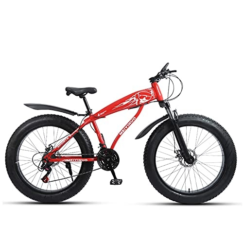 Fat Tyre Bike : Mountain Bike Bicycle for Adults Teen Mens Womans, 26 Inch Fat Tire Snow Bikes with Suspension Fork, Dual Disc Brakes MTB, Sand Anti-Slip Bike, Red, 24 speed