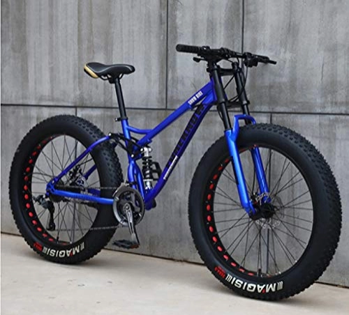 Fat Tyre Bike : Mountain Bikes, 26 Inch Fat Tire Hardtail Mountain Bike, Dual Suspension Frame and Suspension Fork All Terrain Mountain Bike (Color : Blue, Size : 24 inch 27 speed)