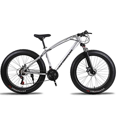 Fat Tyre Bike : MSM Furniture 26 Inch Mountain Bikes Bicycle, Mountain Bike For Teens Adults Men Women, Double Disc Brake Fat Tire Mountain Bicycle Silver 26", 7-speed