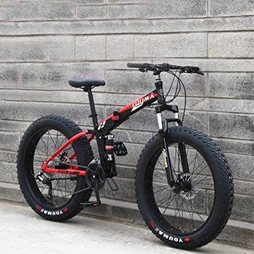 Fat Tyre Bike : MU Mountain Bikes, 20Inch Fat Tire Hardtail Men's Mountain Bike, Dual Suspension Frame and Suspension Fork All Terrain Mountain Bicycle Adult, Black Red, 27 Speed