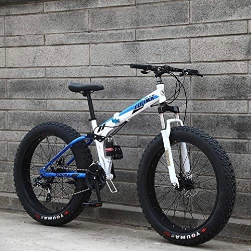 Fat Tyre Bike : MU Mountain Bikes, 20Inch Fat Tire Hardtail Men's Mountain Bike, Dual Suspension Frame and Suspension Fork All Terrain Mountain Bicycle Adult, Blue, 24 Speed