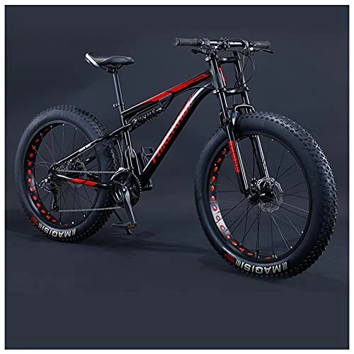 Fat Tyre Bike : NENGGE 24 Inch Mountain Bikes, Adult Boys Girls Fat Tire Mountain Trail Bike, Dual-Suspension Bicycle, High-Carbon Steel Frame, Anti-Slip Off-Road Bikes, Black, 7 Speed