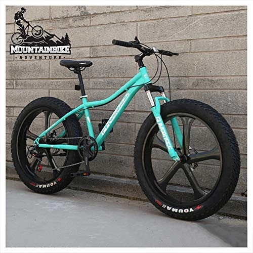 Fat Tyre Bike : NENGGE 26 Inch Hardtail Mountain Bike Fat Tire Mountain Trail Bike for Adults Men Women, Mechanical Disc Brakes Mountain Bicycle with Front Suspension, High-carbon Steel, 5 Spoke Green, 7 Speed