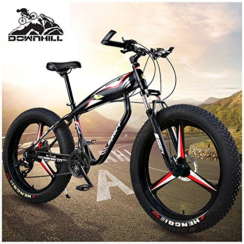 Fat Tyre Bike : NENGGE 26 Inch Hardtail Mountain Bikes for Men / Women, Adult Fat Tire Mountain Off-Road Bicycle with Front Suspension & Dual Disc Brake Adjustable Seat All Terrain Mountain Bike, 3 Spoke Black, 27 Speed