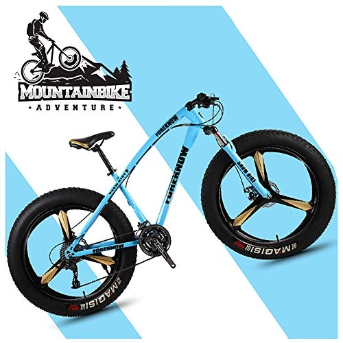 Fat Tyre Bike : NENGGE 26 Inch Hardtail Mountain Bikes with Fat Tire for Adults Men Women, Mountain Trail Bike with Front Suspension Disc Brakes, High-Carbon Steel Mountain Bicycle, Blue 3 Spoke, 24 Speed