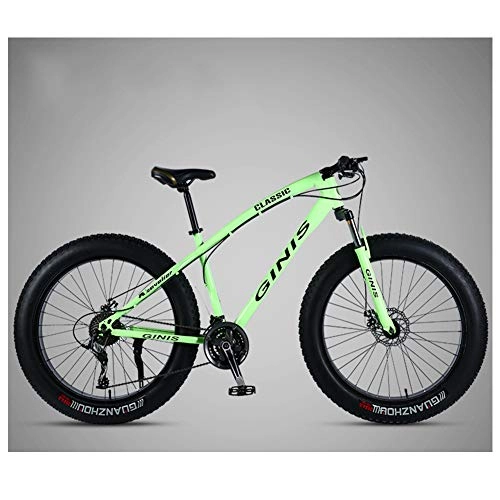 Fat Tyre Bike : NENGGE 26 Inch Mountain Bicycle, High-carbon Steel Frame Fat Tire Mountain Trail Bike, Men's Womens Hardtail Mountain Bike with Dual Disc Brake, Green, 21 Speed Spoke