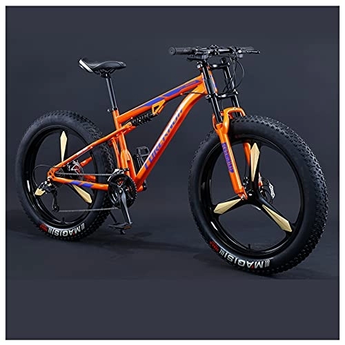 Fat Tyre Bike : NENGGE 26 Inch Mountain Bikes, Adult Boys Girls Fat Tire Mountain Trail Bike, Dual-Suspension Bicycle, High-Carbon Steel Frame, Anti-Slip Off-Road Bikes, Orange 3 Spoke, 24 Speed
