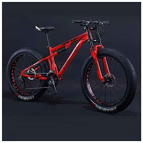 Fat Tyre Bike : NENGGE 26 Inch Mountain Bikes, Adult Boys Girls Fat Tire Mountain Trail Bike, Dual-Suspension Bicycle, High-Carbon Steel Frame, Anti-Slip Off-Road Bikes, Red Spoke, 30 Speed