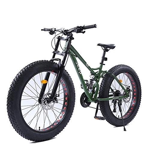 Fat Tyre Bike : NENGGE 26 Inch Women Mountain Bikes, Dual Disc Brake Fat Tire Mountain Trail Bike, Hardtail Mountain Bike, Adjustable Seat Bicycle, High-carbon Steel Frame, Green, 27 Speed