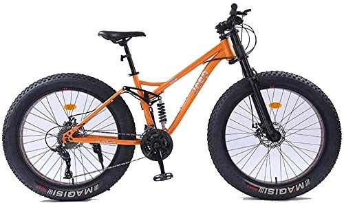 Fat Tyre Bike : NENGGE 26 inch Women Mountain Bikes, Dual Disc Brake Fat Tire Mountain Trail Bike, Hardtail Mountain Bike, Adjustable Seat Bicycle, High-Carbon Steel Frame, Orange, 21 Speed Suitable for Men and Wome