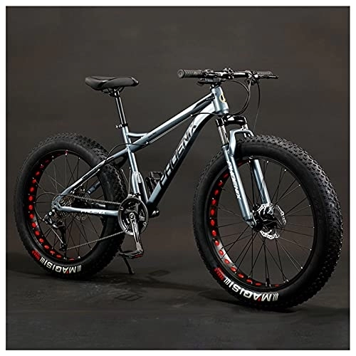 Fat Tyre Bike : NENGGE Adult Mountain Bike, 24-Inch Wheels, Mens, Womens Steel Frame, Fat Tire Mountain Bikes Hardtail Mountain Bicycle, Mechanical Disc Brakes, Gray, 27 Speed