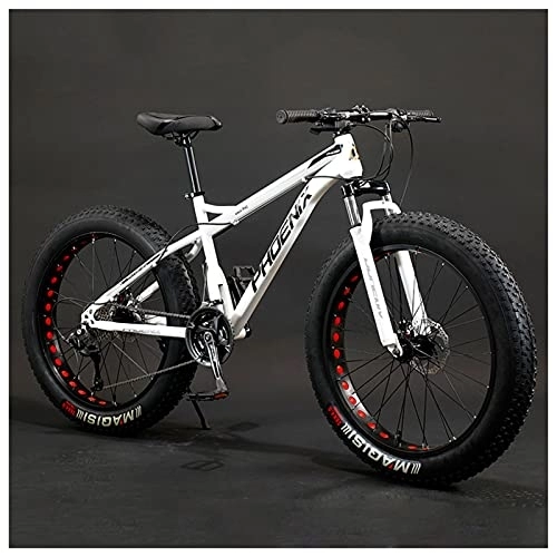 Fat Tyre Bike : NENGGE Adult Mountain Bike, 24-Inch Wheels, Mens, Womens Steel Frame, Fat Tire Mountain Bikes Hardtail Mountain Bicycle, Mechanical Disc Brakes, White, 30 Speed