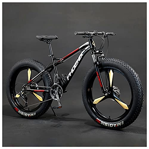 Fat Tyre Bike : NENGGE Adult Mountain Bike, 26-Inch Wheels, Mens, Womens Steel Frame, Fat Tire Mountain Bikes Hardtail Mountain Bicycle, Mechanical Disc Brakes, Red 3 Spoke, 30 Speed