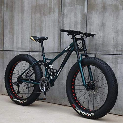 Fat Tyre Bike : NENGGE Adult Mountain Bikes, 24 Inch Fat Tire Hardtail Mountain Bike, Dual Suspension Frame and Suspension Fork All Terrain Mountain Bike, Green, 7 Speed