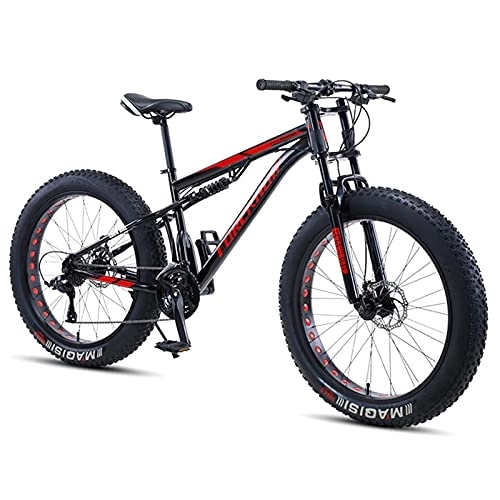 Fat Tyre Bike : NENGGE Dual-Suspension Mountain Bikes with Dual Disc Brake for Adults Men Women 26 / 24 Inch All Terrain Anti-Slip Fat Tire Mountain Bicycle, Carbon Steel Mountain Trail Bike, Black, 26 Inch 27 Speed