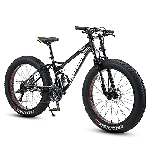 Fat Tyre Bike : NENGGE Fat Tire Bike for Men Women, 24-Inch Wheels, 4-Inch Wide Knobby Tires 7 / 21 / 24 / 27 / 30 Speed Beach Snow Mountain Bicycle, Dual-Suspension & Dual Disc Brake, Black, 27 Speed