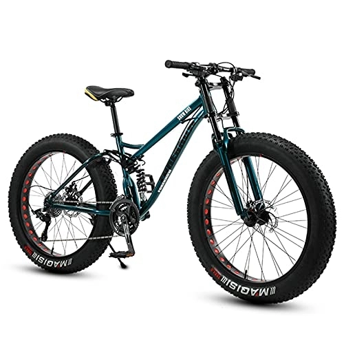 Fat Tyre Bike : NENGGE Fat Tire Bike for Men Women, 24-Inch Wheels, 4-Inch Wide Knobby Tires 7 / 21 / 24 / 27 / 30 Speed Beach Snow Mountain Bicycle, Dual-Suspension & Dual Disc Brake, Green, 30 Speed