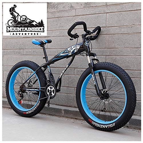 Fat Tyre Bike : NENGGE Hardtail Fat Tire Mountain Bike for Adults, Men Women Mountain Trail Bike with Dual Disc Brake, High-carbon Steel Front Suspension All Terrain Mountain Bicycle, Blue, 24 Inch 27 Speed