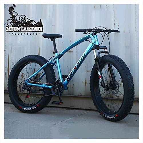 Fat Tyre Bike : NENGGE Hardtail Mountain Bike 26 Inch with Mechanical Disc Brakes for Men and Women, Fat Tire Adults Mountain Bicycle, High Carbon Steel & Adjustable Seat & Front Suspension, Blue, 21 Speed