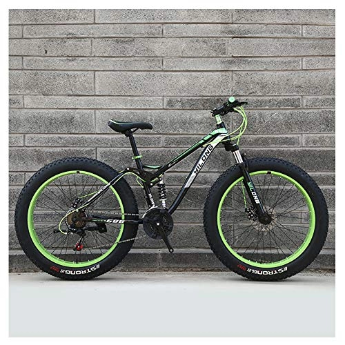 Fat Tyre Bike : NENGGE Mens Womens Mountain Bikes, High-carbon Steel Frame, Dual Disc Brake Hardtail Mountain Bike, All Terrain Bicycle, Anti-Slip Bikes, Green, 24Inch21Speed