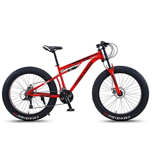 Fat Tyre Bike : NENGGE Mountain Bike 26 Inch Fat Tire for Men and Women, Dual-Suspension Adult Mountain Trail Bikes, All Terrain Bicycle with Adjustable Seat & Dual Disc Brake, Red, 21 Speed